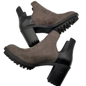 Zara Chunky Leather Suede Lug Ankle Boots Black Brown 3" Edgy 38 US 7.5 NWOT